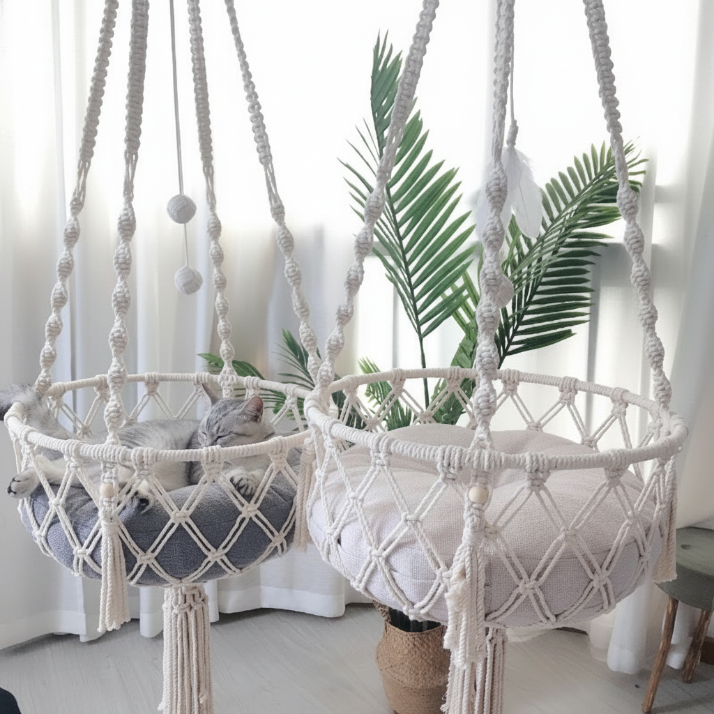Pet Cat Hammock Swing Bed Bohemian Handwoven Tapestry Cotton Macrame For Home Bedroom Decoration Wall Hanging Without Mat