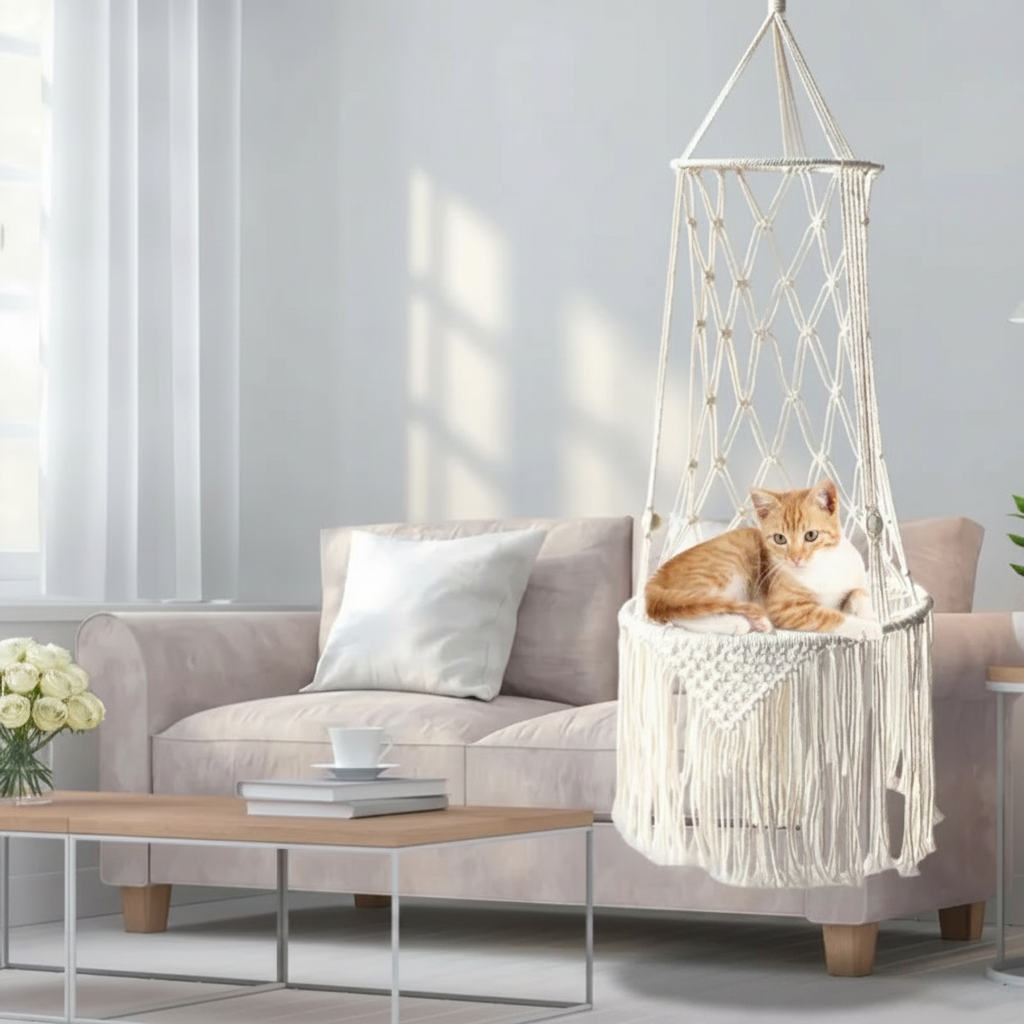 Pet Cat Hammock Swing Bed Bohemian Handwoven Tapestry Cotton Macrame For Home Bedroom Decoration Wall Hanging Without Mat