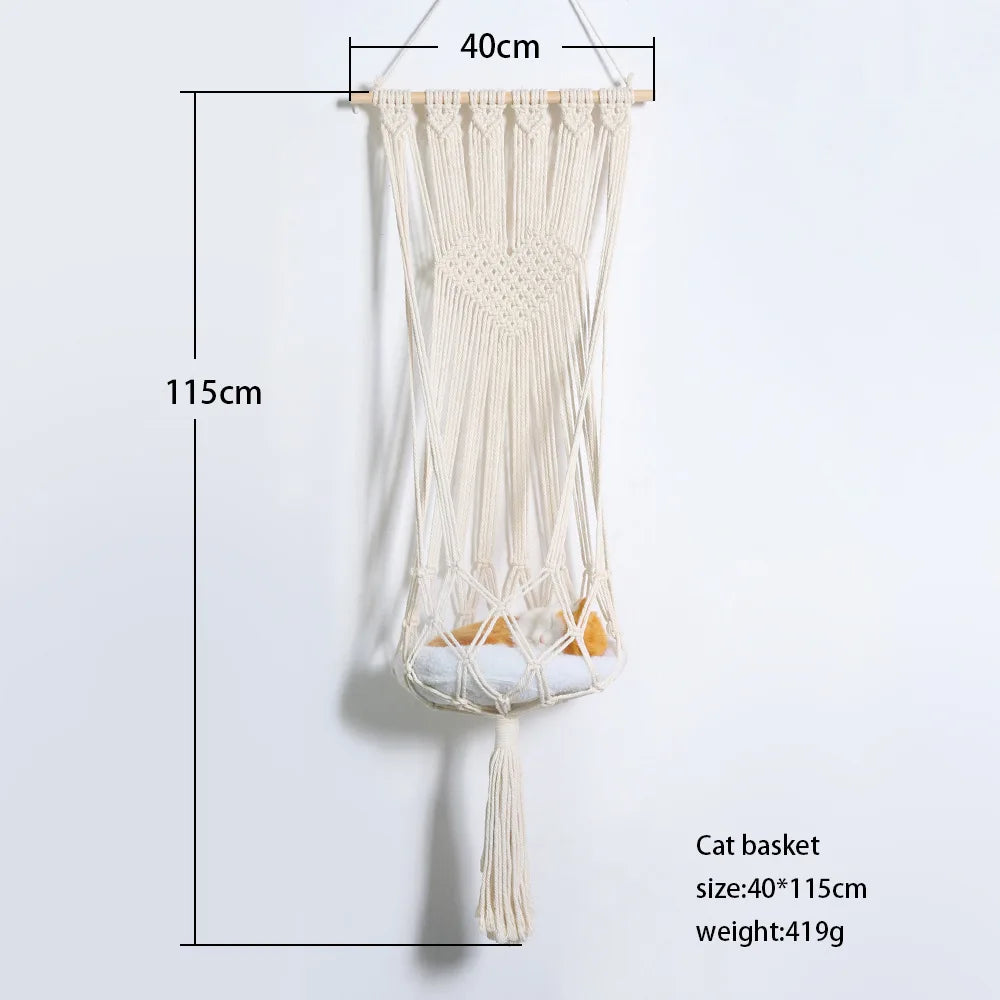 Pet Cat Hammock Swing Bed Bohemian Handwoven Tapestry Cotton Macrame For Home Bedroom Decoration Wall Hanging Without Mat - Color: Love